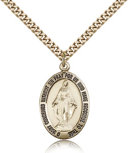 Miraculous Medal, Gold Filled - 24" 2.4mm Gold Plated Endless Chain
