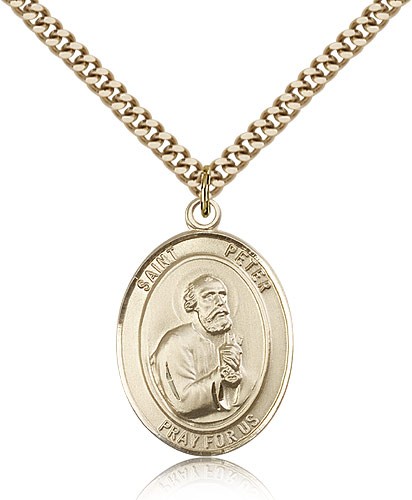 St. Peter the Apostle Medal, Gold Filled, Large - 24" 2.4mm Gold Plated Chain + Clasp