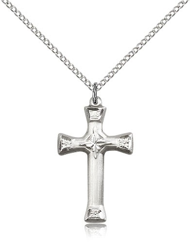 Cross Pendant, Sterling Silver - 18" 1.2mm Sterling Silver Chain + Clasp