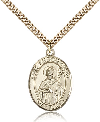 St. Malachy O'more Medal, Gold Filled, Large - 24" 2.4mm Gold Plated Chain + Clasp