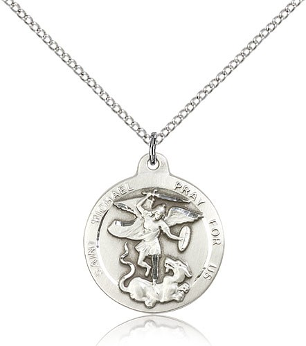 St. Michael the Archangel Medal, Sterling Silver - 18" 1.2mm Sterling Silver Chain + Clasp