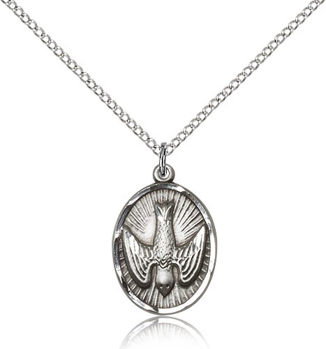 Holy Spirit Medal, Sterling Silver - 18" 1.2mm Sterling Silver Chain + Clasp