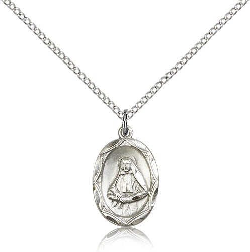 St. Frances Cabrini Medal, Sterling Silver - 18" 1.2mm Sterling Silver Chain + Clasp