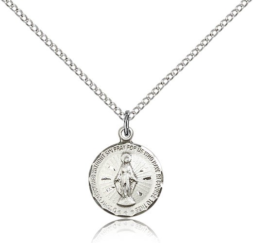 Miraculous Medal, Sterling Silver - 18" 1.2mm Sterling Silver Chain + Clasp