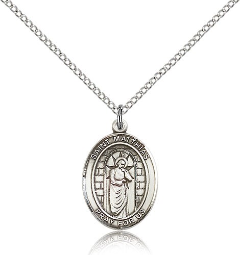 St. Matthias the Apostle Medal, Sterling Silver, Medium - 18" 1.2mm Sterling Silver Chain + Clasp