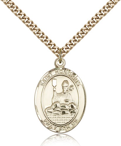 St. Honorius Medal, Gold Filled, Large - 24" 2.4mm Gold Plated Chain + Clasp