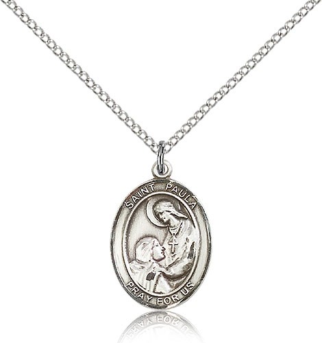 St. Paula Medal, Sterling Silver, Medium - 18" 1.2mm Sterling Silver Chain + Clasp