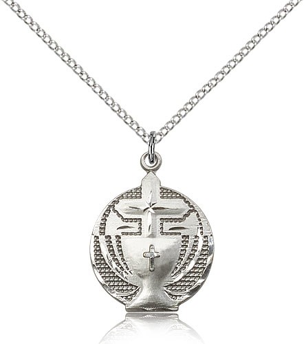 Communion Medal, Sterling Silver - 18" 1.2mm Sterling Silver Chain + Clasp