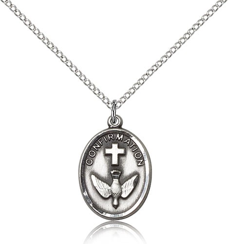 Confirmation Medal, Sterling Silver - 18" 1.2mm Sterling Silver Chain + Clasp
