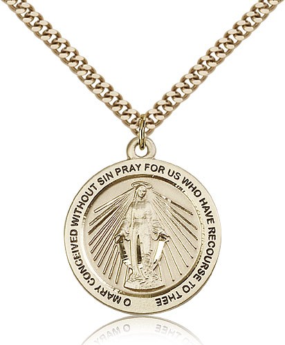 Miraculous Medal, Gold Filled - 24" 2.4mm Gold Plated Endless Chain