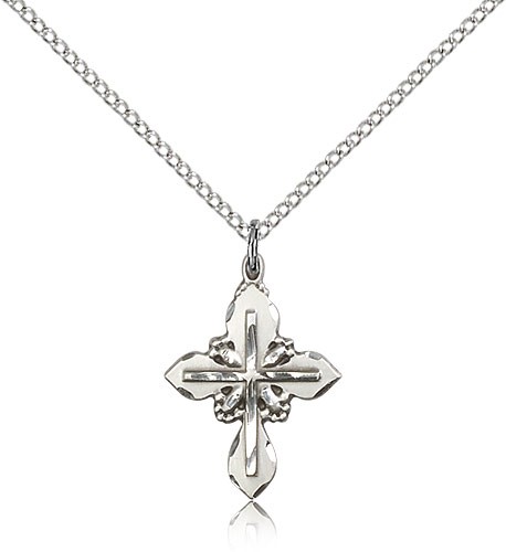 Cross Pendant, Sterling Silver - 18" 1.2mm Sterling Silver Chain + Clasp