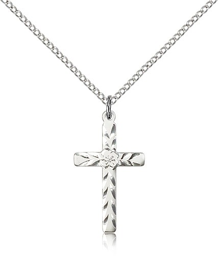 Cross Pendant, Sterling Silver - 18" 1.2mm Sterling Silver Chain + Clasp