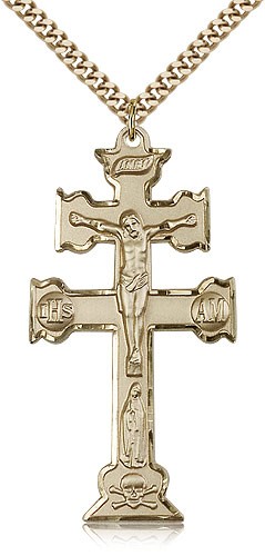 Caravaca Crucifix Pendant, Gold Filled - 24" 2.4mm Gold Plated Endless Chain