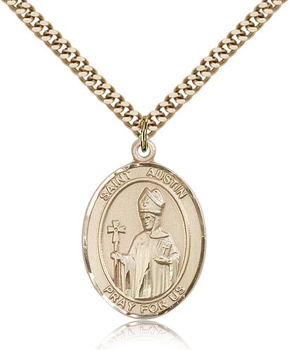St. Austin Medal, Gold Filled, Large - 24" 2.4mm Gold Plated Chain + Clasp