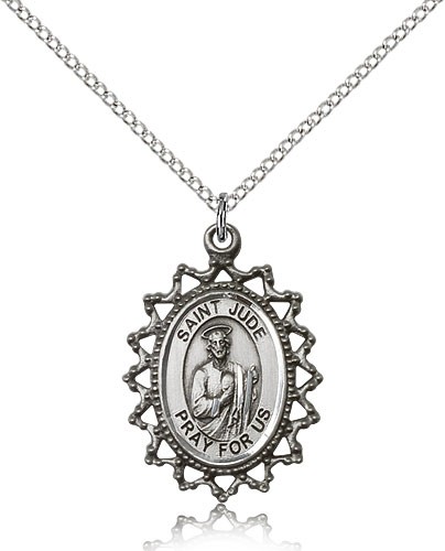 St. Jude Medal, Sterling Silver - 18" 1.2mm Sterling Silver Chain + Clasp