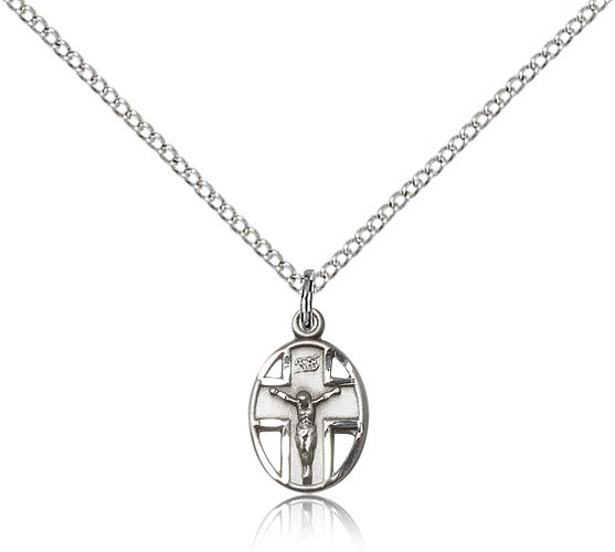 Crucifix Pendant, Sterling Silver - 18" 1.2mm Sterling Silver Chain + Clasp
