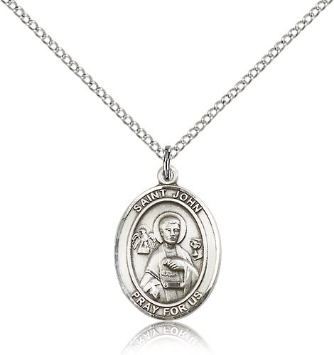 St. John the Apostle Medal, Sterling Silver, Medium - 18" 1.2mm Sterling Silver Chain + Clasp
