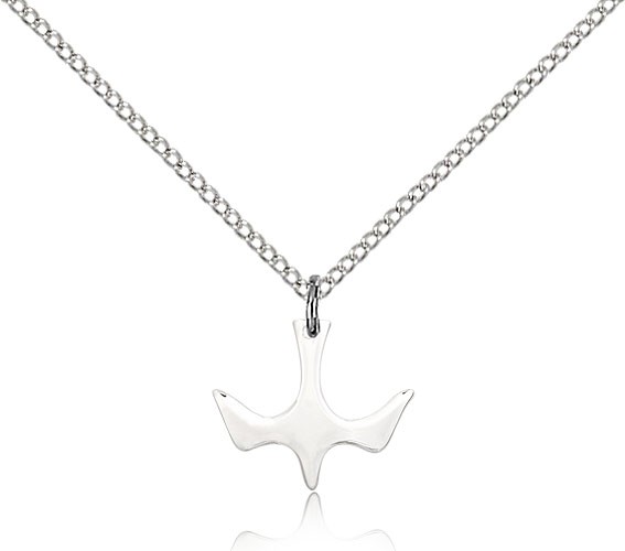 Holy Spirit Medal, Sterling Silver - 18" 1.2mm Sterling Silver Chain + Clasp