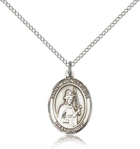 St. Wenceslaus Medal, Sterling Silver, Medium - 18" 1.2mm Sterling Silver Chain + Clasp