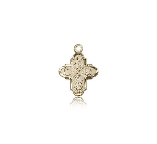 4 Way Cross Chalice Medal, 14 Karat Gold - 14 KT Yellow Gold