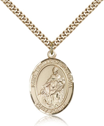 St. Thomas of Villanova Medal, Gold Filled, Large - 24" 2.4mm Gold Plated Chain + Clasp