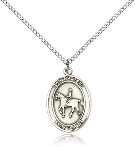 St. Kateri Equestrian Medal, Sterling Silver, Medium - 18" 1.2mm Sterling Silver Chain + Clasp
