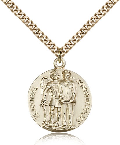 St. Michael the Archangel Medal, Gold Filled - 24" 2.4mm Gold Plated Endless Chain