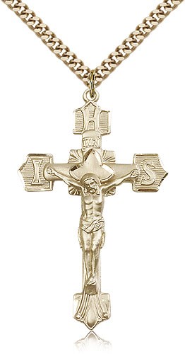 Crucifix Pendant, Gold Filled - 24" 2.4mm Gold Plated Endless Chain