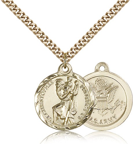 St. Christopher Army Medal, Gold Filled - 24" 2.4mm Gold Plated Endless Chain