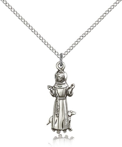St. Francis Medal, Sterling Silver - 18" 1.2mm Sterling Silver Chain + Clasp