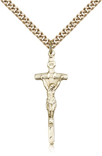 Papal Crucifix Pendant, Gold Filled - 24" 2.4mm Gold Plated Endless Chain