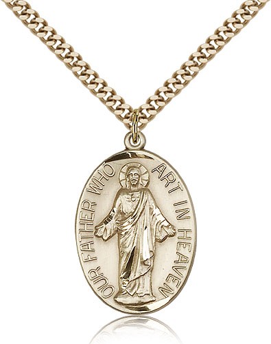 Our Father Medal, Gold Filled - 24" 2.4mm Gold Plated Endless Chain