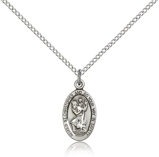 St. Christopher Medal, Sterling Silver - 18" 1.2mm Sterling Silver Chain + Clasp