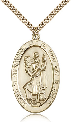 St. Christopher Medal, Gold Filled - 24" 2.4mm Gold Plated Endless Chain