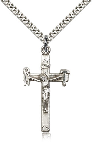 Crucifix Pendant, Sterling Silver - 24" 2.4mm Rhodium Plate Endless Chain