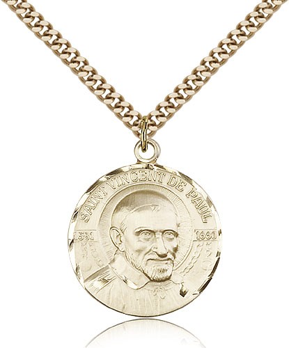 St. Vincent De Paul Medal, Gold Filled - 24" 2.4mm Gold Plated Endless Chain