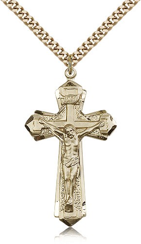 Men's 14kt Gold Filled Crucifix Pendant - 24" 2.4mm Gold Plated Endless Chain