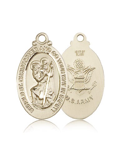 St. Christopher Army Medal, 14 Karat Gold - 14 KT Yellow Gold