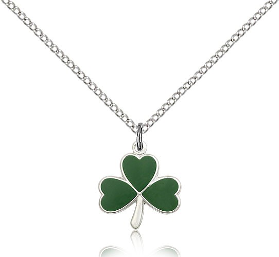 Shamrock Medal, Sterling Silver - 18" 1.2mm Sterling Silver Chain + Clasp