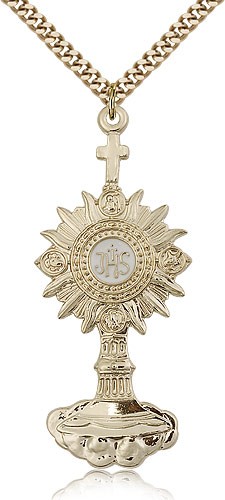 Monstrance Medal, Gold Filled - 24" 2.4mm Gold Plated Endless Chain