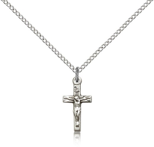Crucifix Pendant, Sterling Silver - 18" 1.2mm Sterling Silver Chain + Clasp