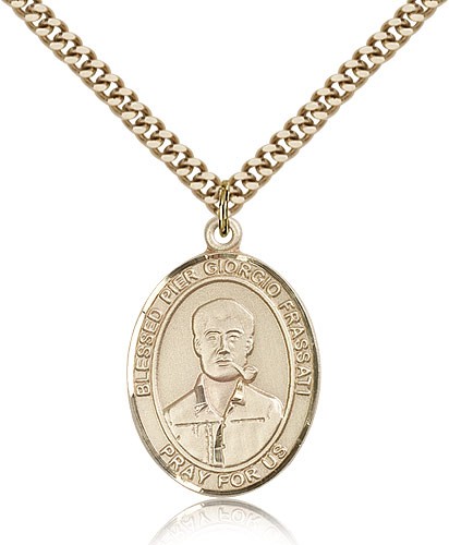 Blessed Pier Giorgio Frassati Medal, Gold Filled, Large - 24" 2.4mm Gold Plated Chain + Clasp