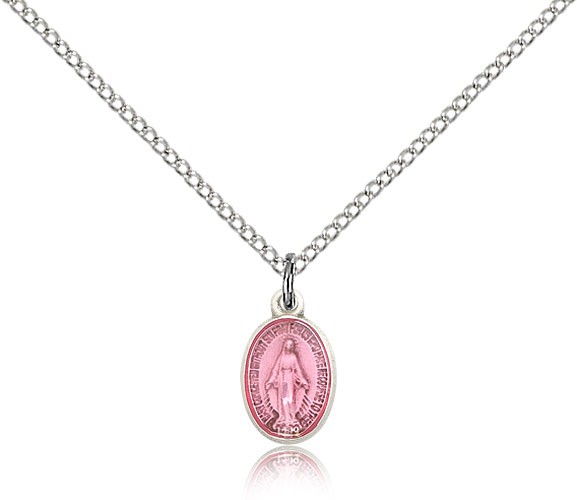 Miraculous Medal, Sterling Silver - 18" 1.2mm Sterling Silver Chain + Clasp