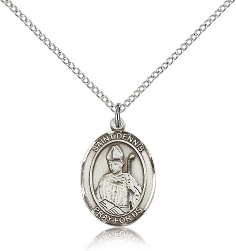 St. Dennis Medal, Sterling Silver, Medium - 18" 1.2mm Sterling Silver Chain + Clasp