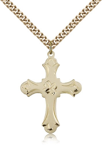Cross Pendant, Gold Filled - 24" 2.4mm Gold Plated Endless Chain