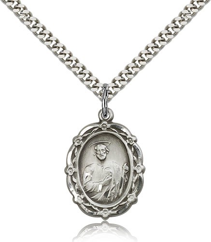 St. Jude Medal, Sterling Silver - 24" 2.4mm Rhodium Plate Endless Chain