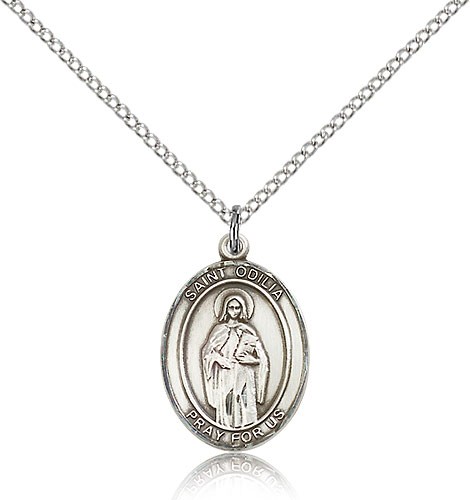 St. Odilia Medal, Sterling Silver, Medium - 18" 1.2mm Sterling Silver Chain + Clasp