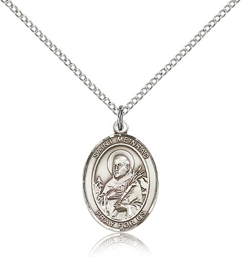 St. Meinrad of Einsideln Medal, Sterling Silver, Medium - 18" 1.2mm Sterling Silver Chain + Clasp