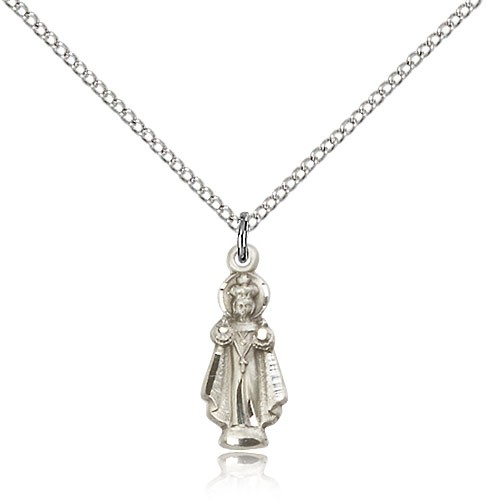 Infant of Prague Medal, Sterling Silver - 18" 1.2mm Sterling Silver Chain + Clasp
