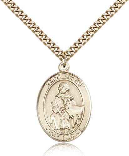St. Giles Medal, Gold Filled, Large - 24" 2.4mm Gold Plated Chain + Clasp